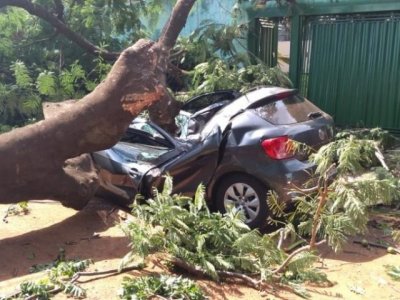 Carro ficou destrudo (Foto: Clayton Neves)