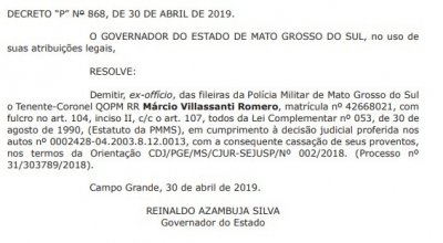 Decreto de demissão foi divulgado na edição de hoje do Diário Oficial.