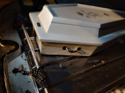 Caixo onde o beb foi transportado pelos agentes da funerria. (Foto: Direto das Ruas)