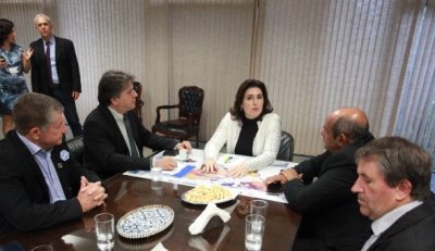 Caravina e prefeitos durante reunio com Simone Tebet