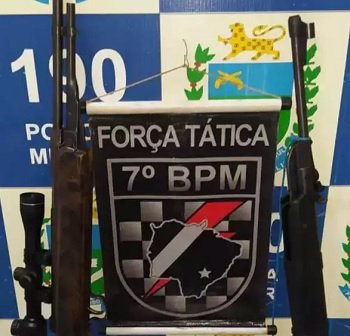 Armas encontradas em chácara. (Foto: Divulgação/PM)
