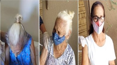 Moradoras de 107, 90 e 66 anos foram imunizadas em casa por uma equipe de sade.