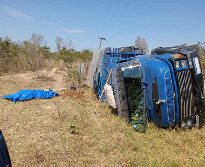 Corpo ao lado de caminho que tombou em estrada vicinal, em Coxim (Foto: Sidney Assis)