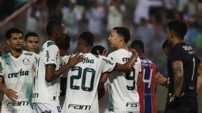 Jogadores do Palmeiras comemorando gol sobre o Unio ABC (Foto: Fabio Menotti/Palmeiras