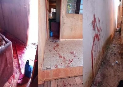 Varanda com marcas de sangue - local onde ocorreu crime. (Foto: T na Mdia Navira)