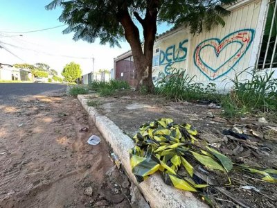 Fitas amarelas indicam onde rapaz foi assassinado (Foto: Marcos Maluf)