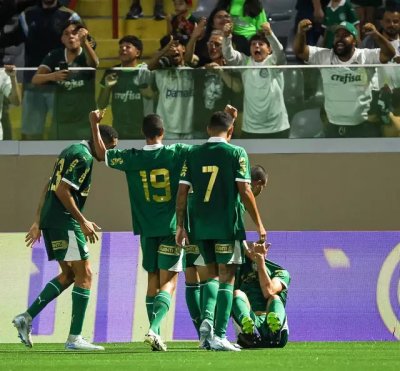 Jogadores do Palmeiras comemoral gol na Copinha (Foto: Fabio Menotti/SEP)