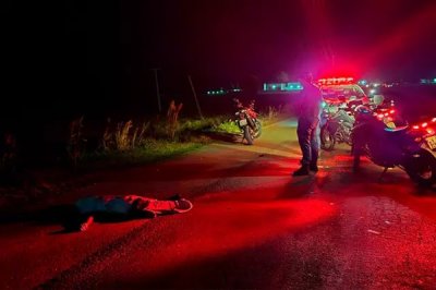 Vtima cada e coberta por lenol. (Foto: O Correio News)