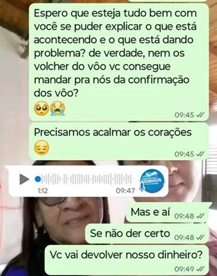 Vtima preocupada com viagem em conversa com dona de agncia. (Foto: Direto das Ruas)